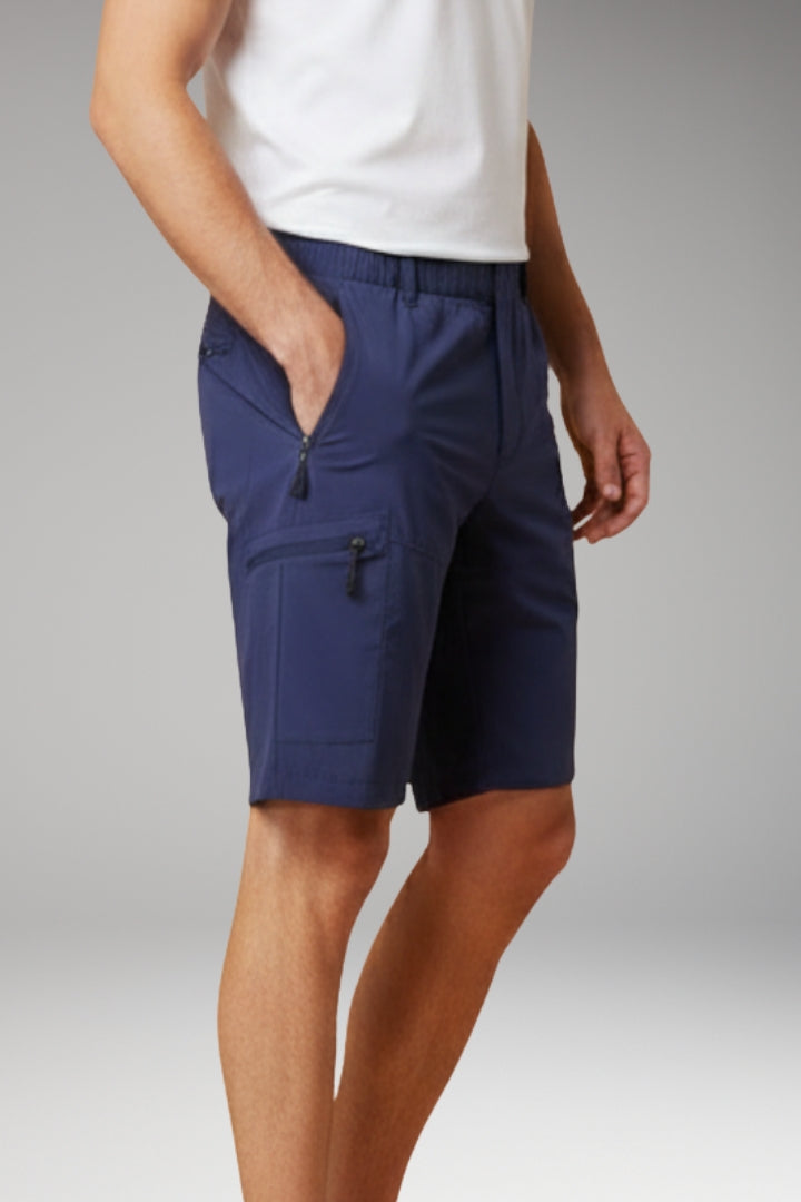 Men's Cargo Shorts with Elastic Waistband and Zippered Pockets