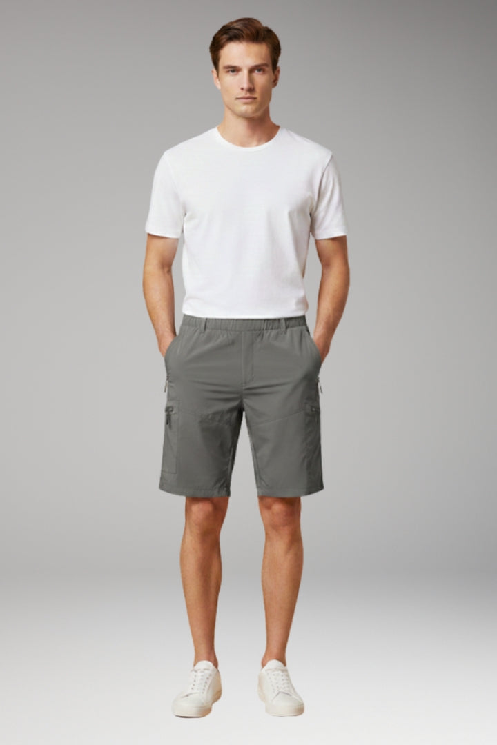 Men's Cargo Shorts with Elastic Waistband and Zippered Pockets