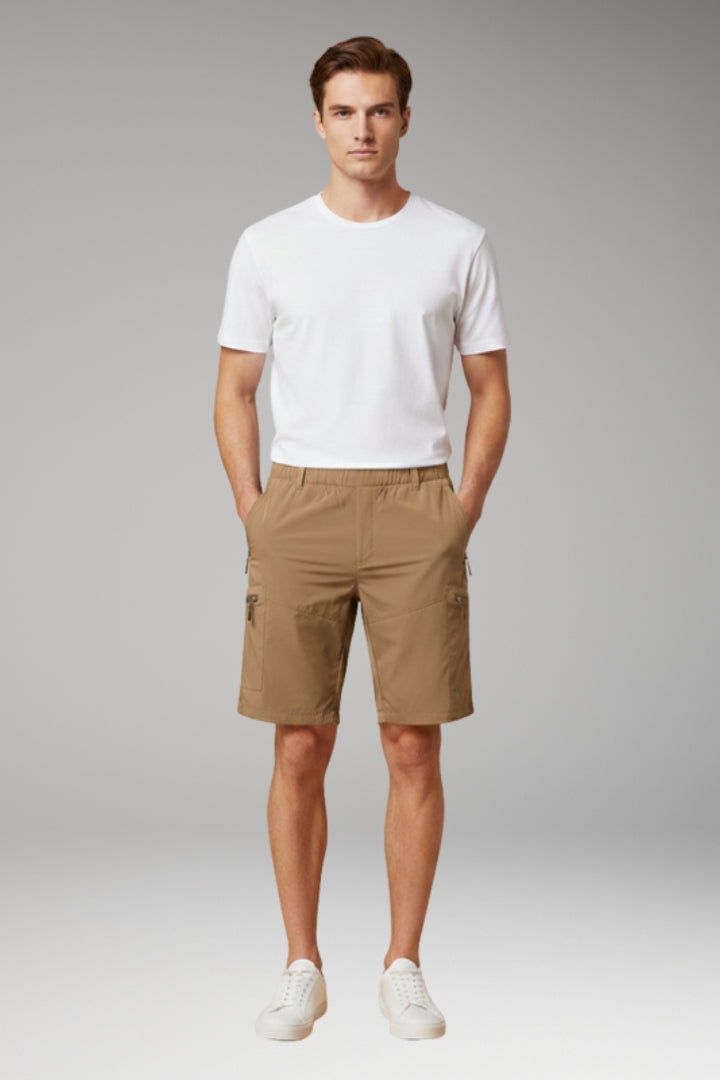 Men's Cargo Shorts with Elastic Waistband and Zippered Pockets