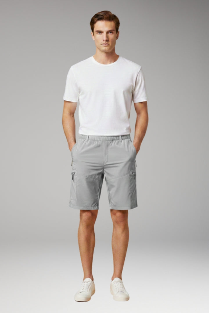 Men's Cargo Shorts with Elastic Waistband and Zippered Pockets