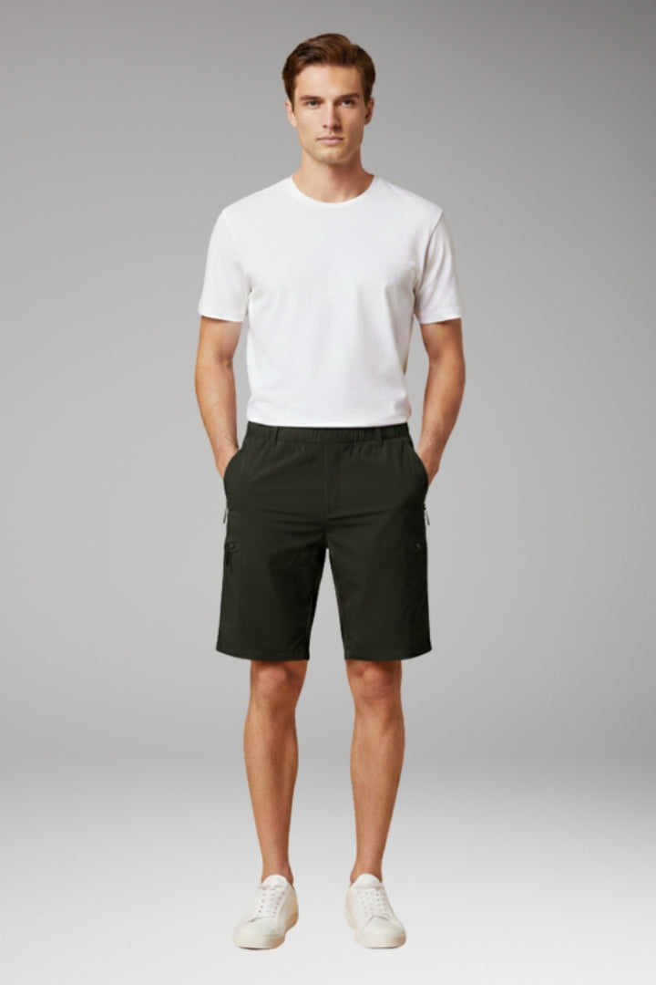 Men's Cargo Shorts with Elastic Waistband and Zippered Pockets