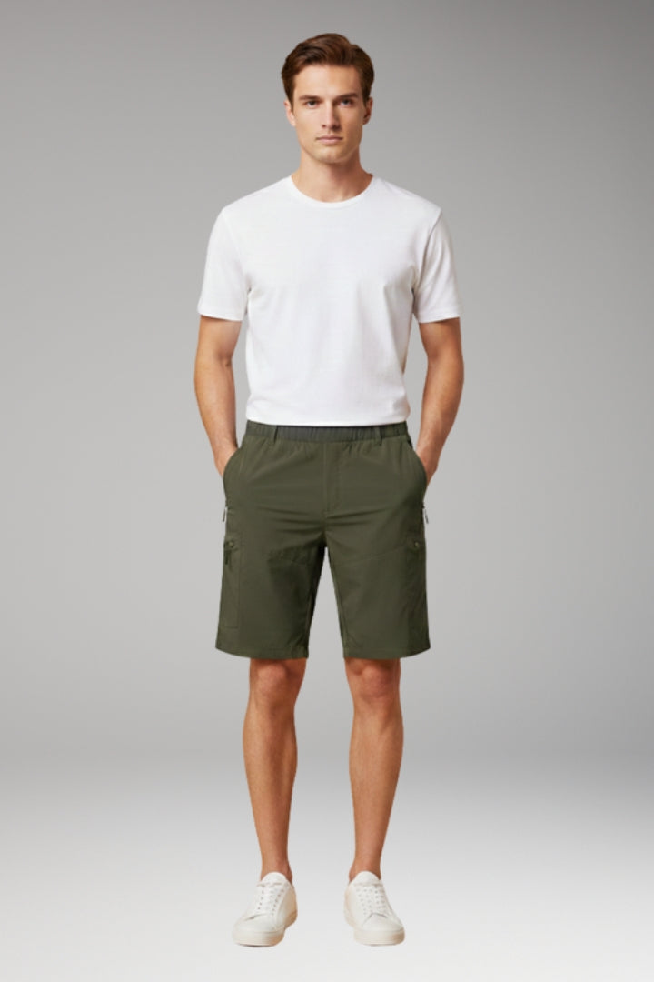 Men's Cargo Shorts with Elastic Waistband and Zippered Pockets