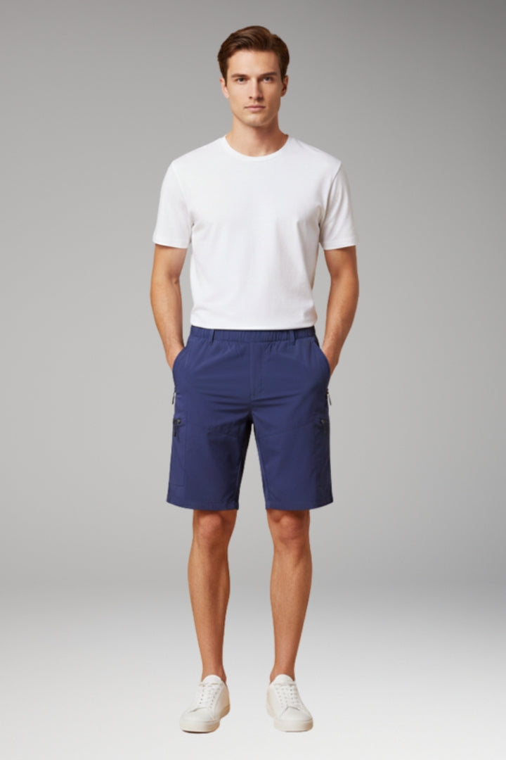 Men's Cargo Shorts with Elastic Waistband and Zippered Pockets