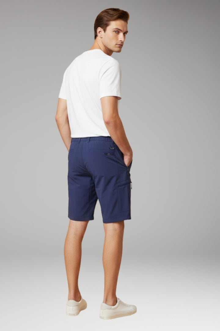 Men's Cargo Shorts with Elastic Waistband and Zippered Pockets