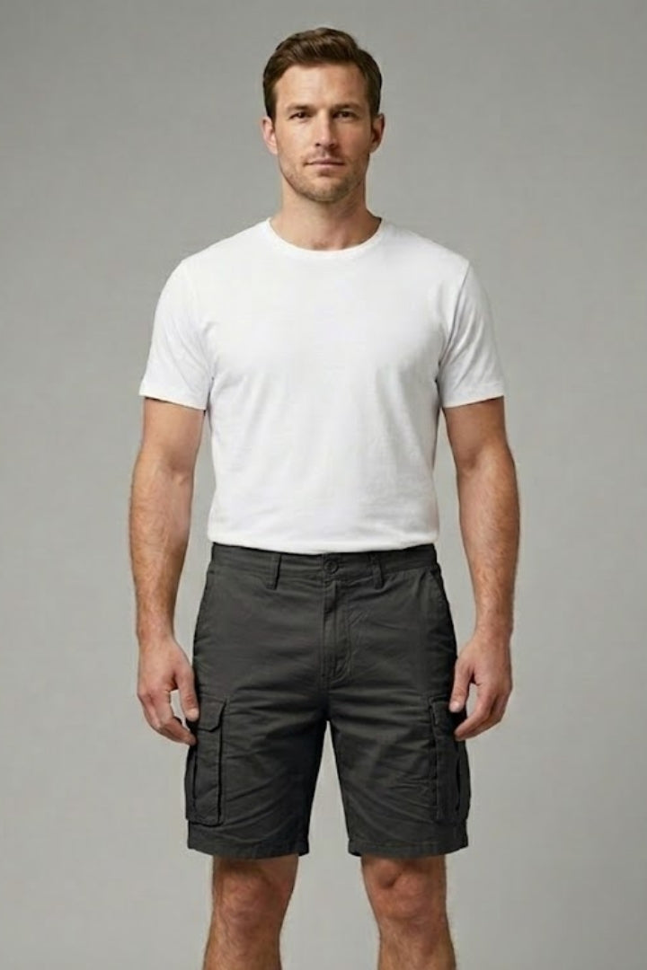 Men's Cargo Shorts with Multiple Pockets and Button Fastening