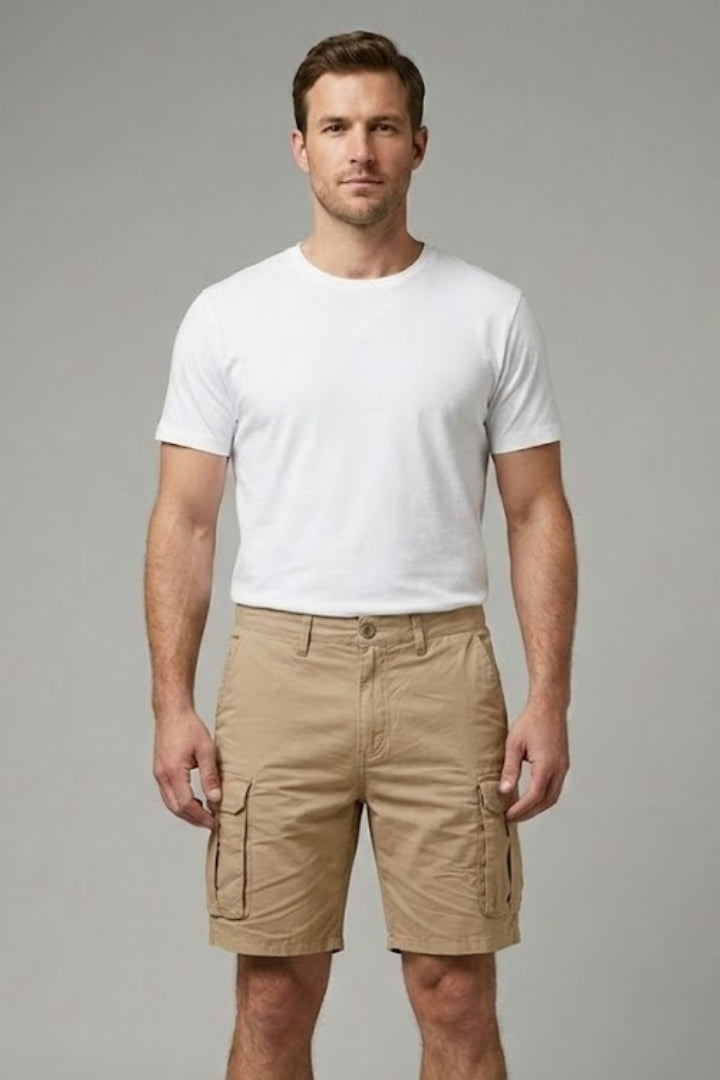Men's Cargo Shorts with Multiple Pockets and Button Fastening