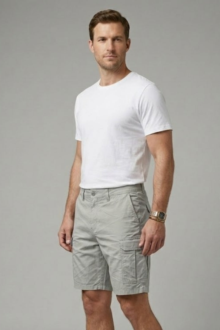Men's Cargo Shorts with Multiple Pockets and Button Fastening