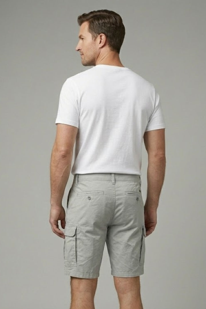 Men's Cargo Shorts with Multiple Pockets and Button Fastening