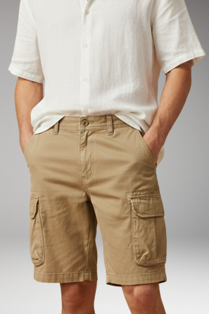 Men's Cargo Shorts with Multiple Pockets and Zipper Closure