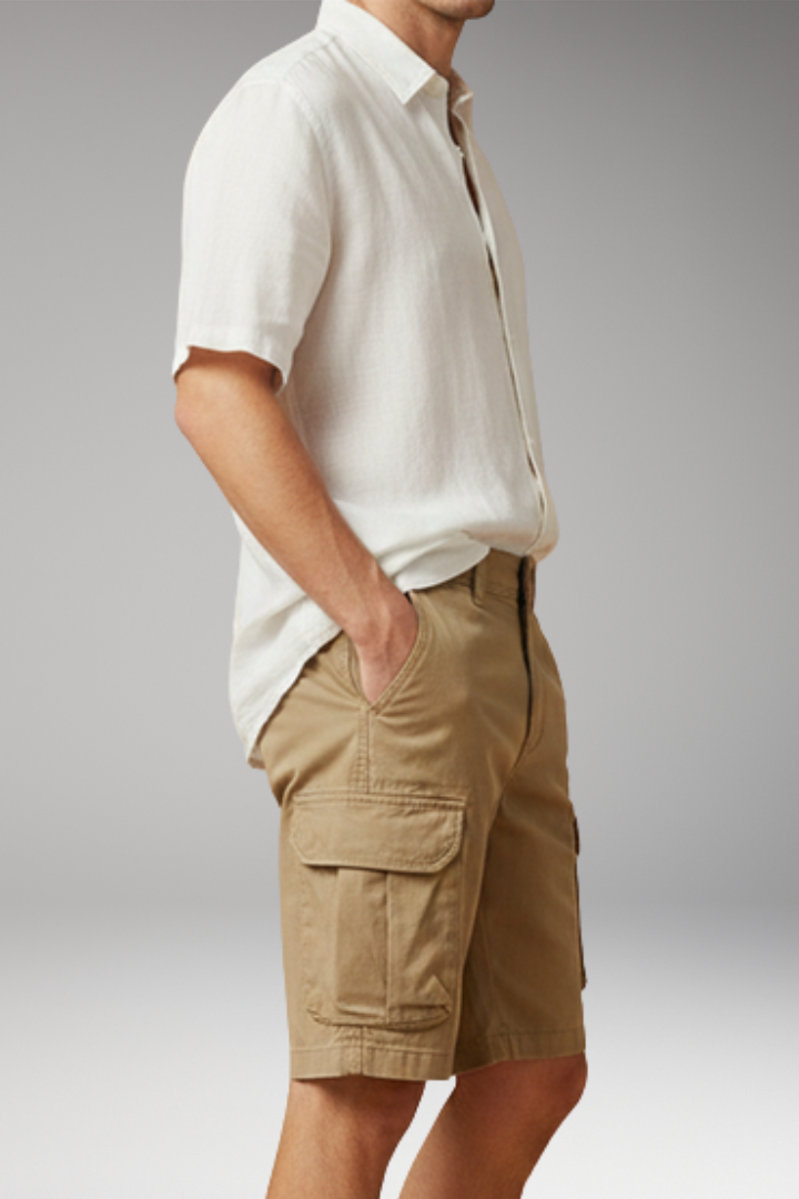 Men's Cargo Shorts with Multiple Pockets and Zipper Closure