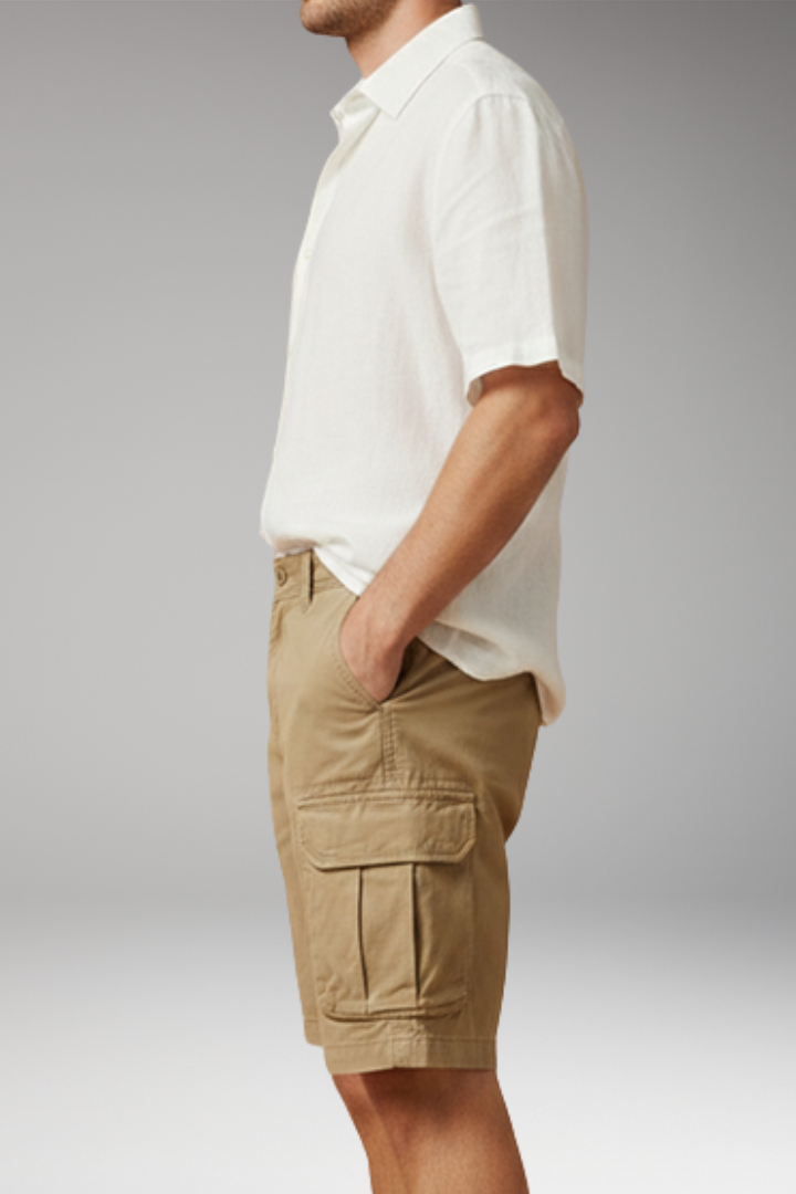 Men's Cargo Shorts with Multiple Pockets and Zipper Closure