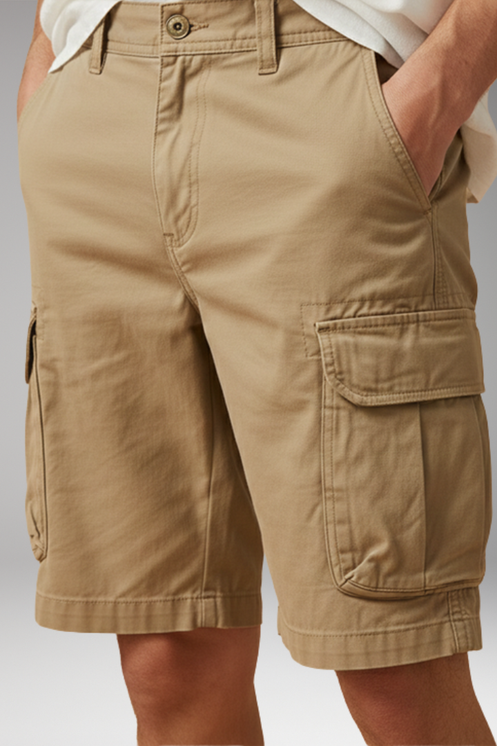 Men's Cargo Shorts with Multiple Pockets and Zipper Closure