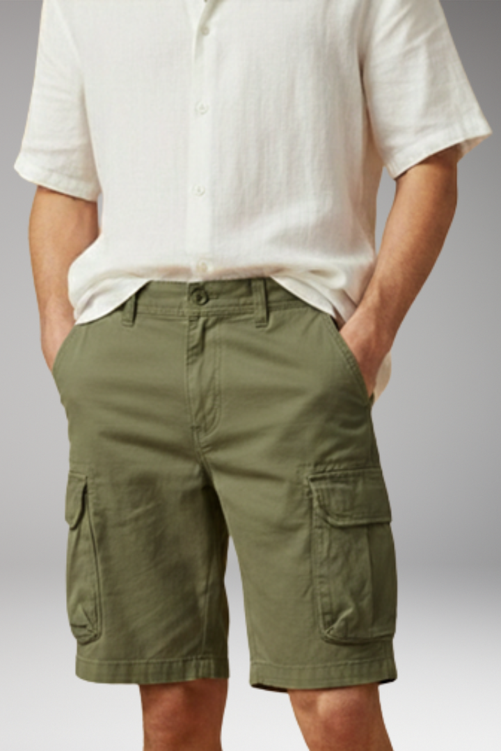 Men's Cargo Shorts with Multiple Pockets and Zipper Closure