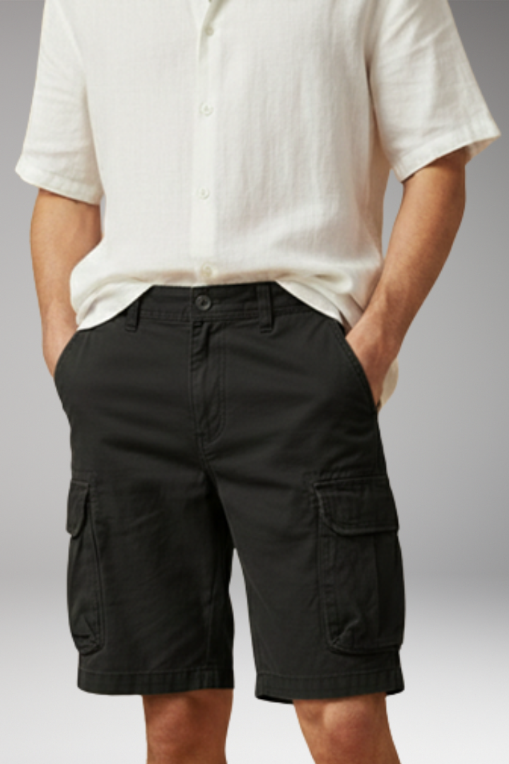 Men's Cargo Shorts with Multiple Pockets and Zipper Closure