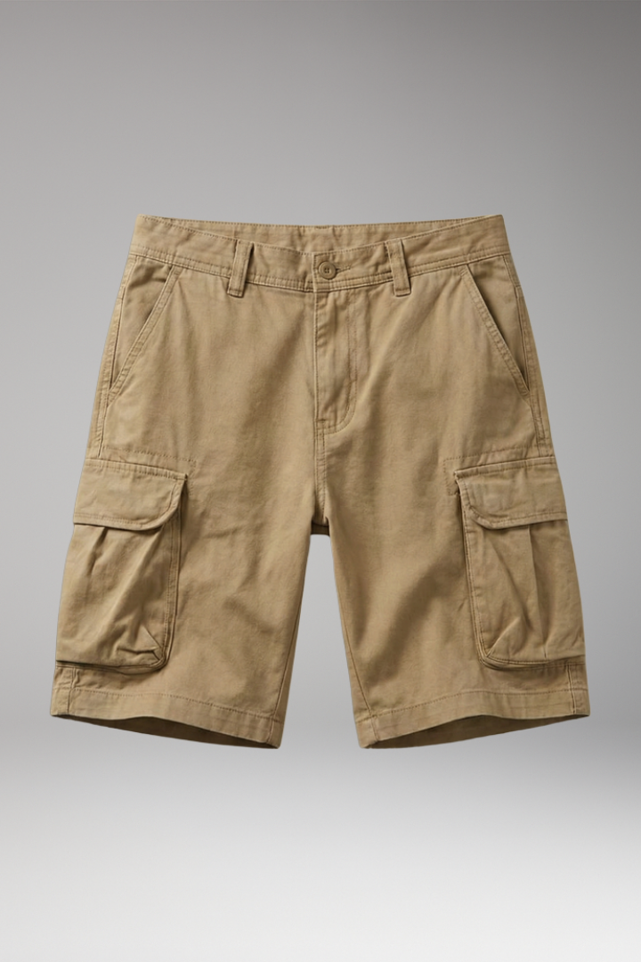 Men's Cargo Shorts with Multiple Pockets and Zipper Closure