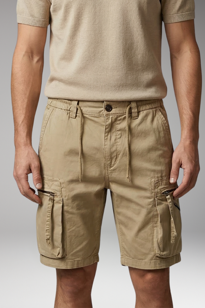 Men's Cargo Shorts with Zip Pockets and Drawstring