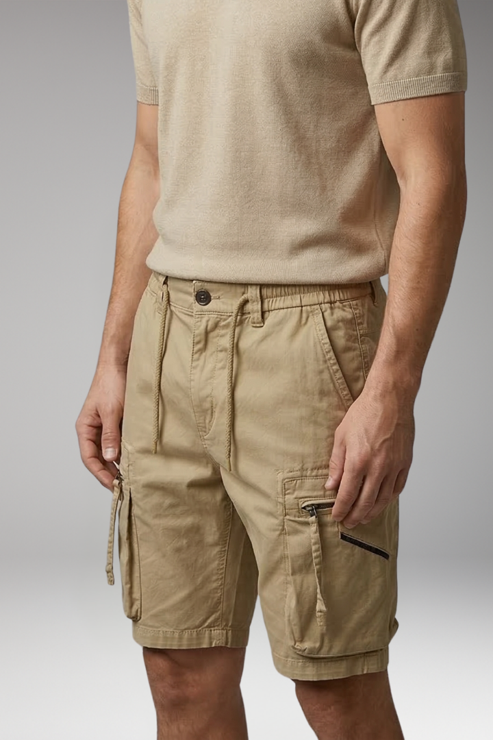 Men's Cargo Shorts with Zip Pockets and Drawstring