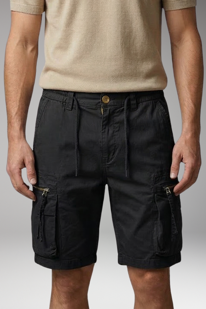Men's Cargo Shorts with Zip Pockets and Drawstring