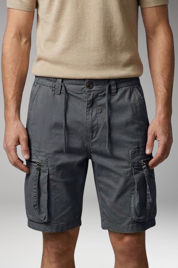 Men's Cargo Shorts with Zip Pockets and Drawstring