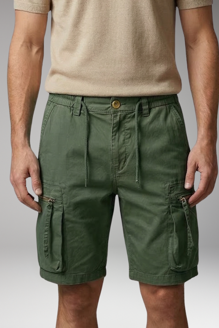 Men's Cargo Shorts with Zip Pockets and Drawstring