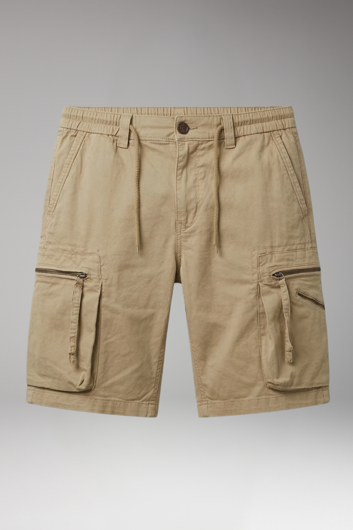 Men's Cargo Shorts with Zip Pockets and Drawstring
