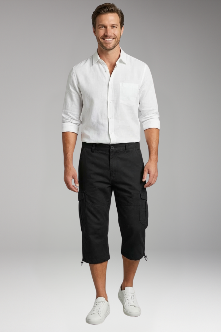 Men's Cargo Trousers with Pockets and Adjustable Hem