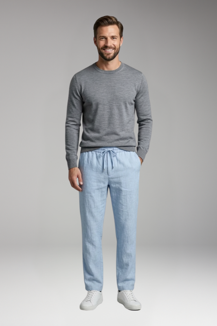 Men’s Casual Trousers with Elastic Waist and Straight Leg