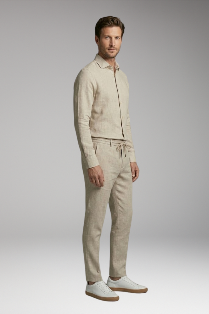 Men's Casual Shirt and Trousers Set with Button-Down Shirt and Long Sleeves