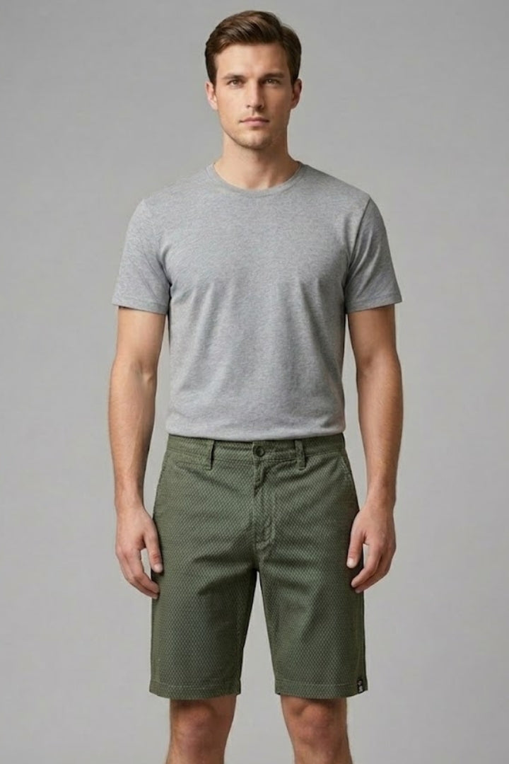 Men's Casual Shorts with Belt Loops and Checkered Pattern
