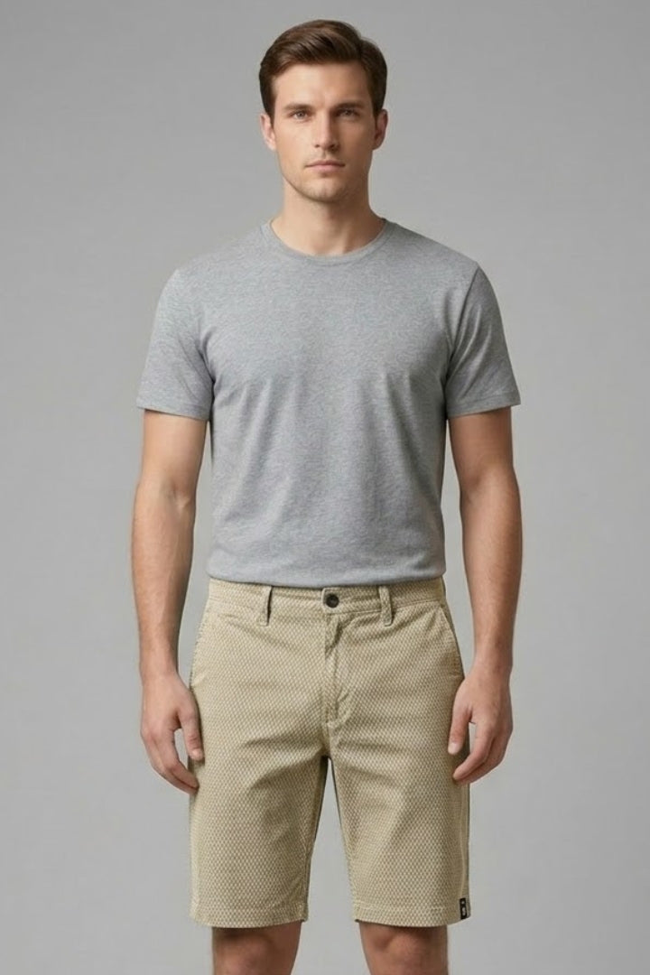 Men's Casual Shorts with Belt Loops and Checkered Pattern