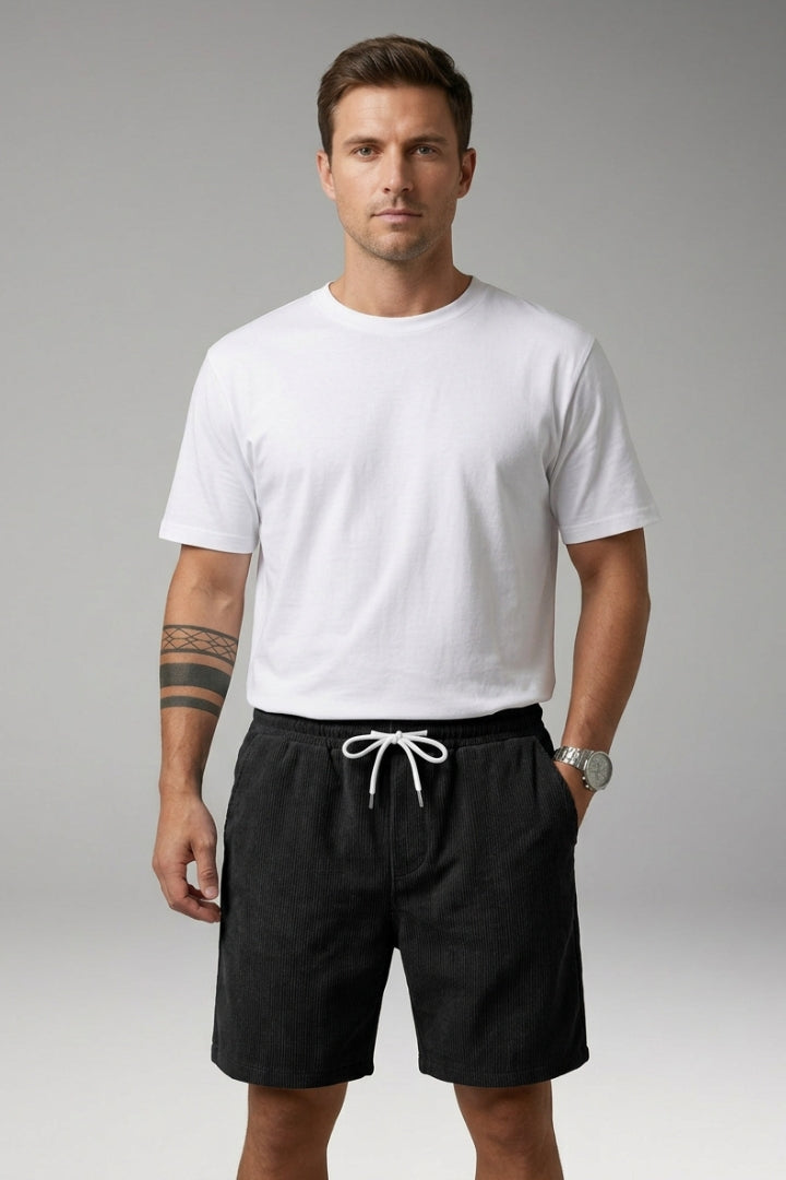 Men's Casual Shorts with Drawstring Waist and Ribbed Texture
