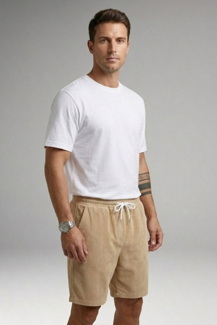 Men's Casual Shorts with Drawstring Waist and Ribbed Texture