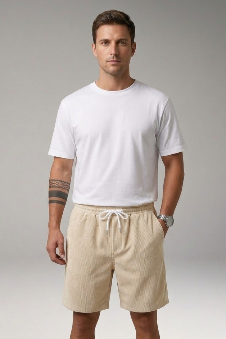 Men's Casual Shorts with Drawstring Waist and Ribbed Texture