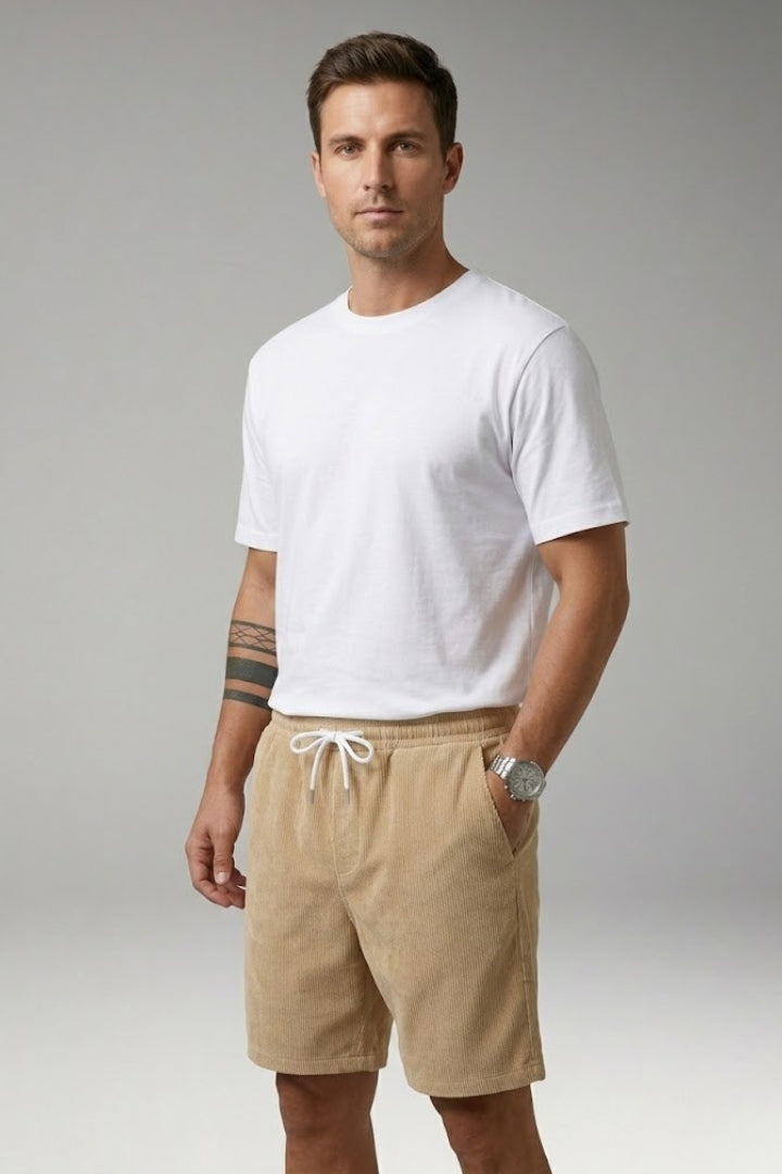 Men's Casual Shorts with Drawstring Waist and Ribbed Texture