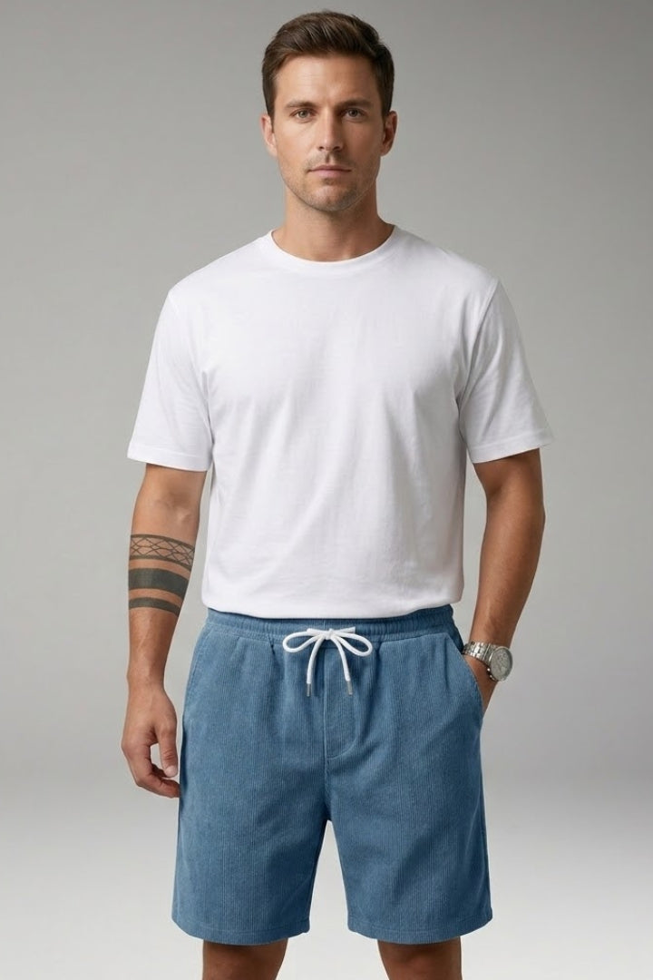 Men's Casual Shorts with Drawstring Waist and Ribbed Texture