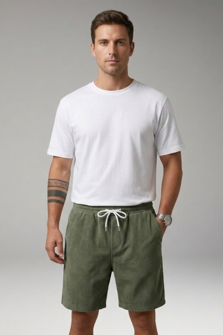 Men's Casual Shorts with Drawstring Waist and Ribbed Texture