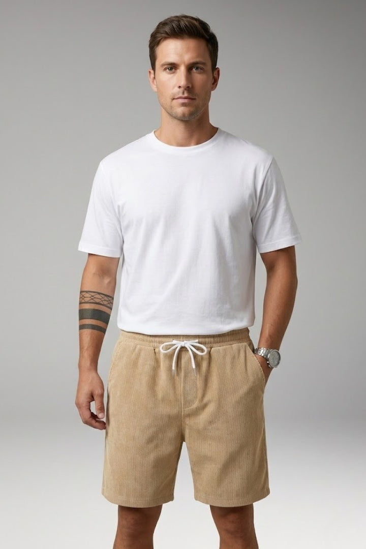 Men's Casual Shorts with Drawstring Waist and Ribbed Texture