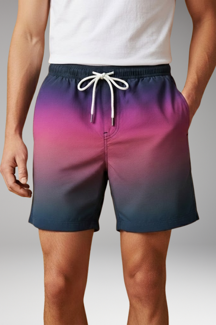 Men's Casual Shorts with Drawstring Waistband and Ombré Gradient