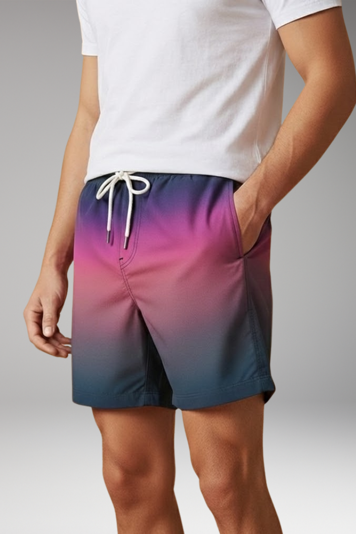 Men's Casual Shorts with Drawstring Waistband and Ombré Gradient