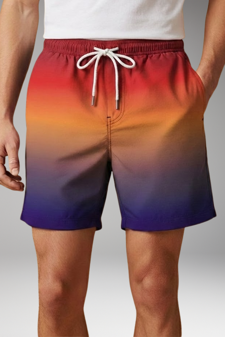 Men's Casual Shorts with Drawstring Waistband and Ombré Gradient
