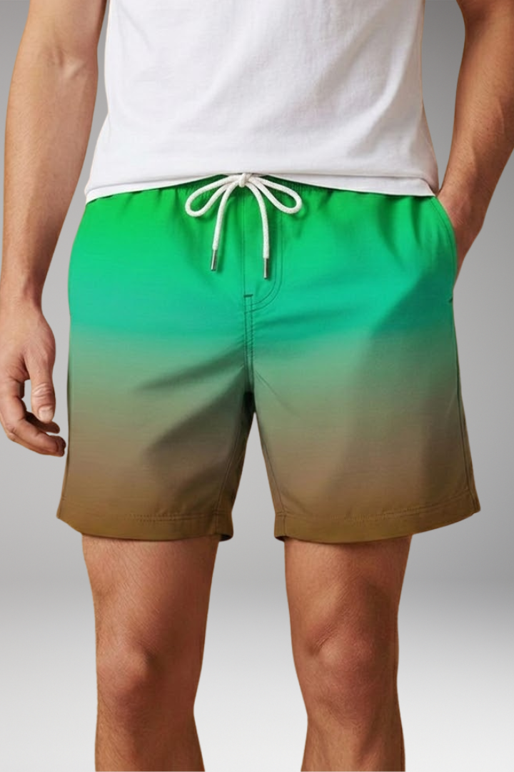 Men's Casual Shorts with Drawstring Waistband and Ombré Gradient