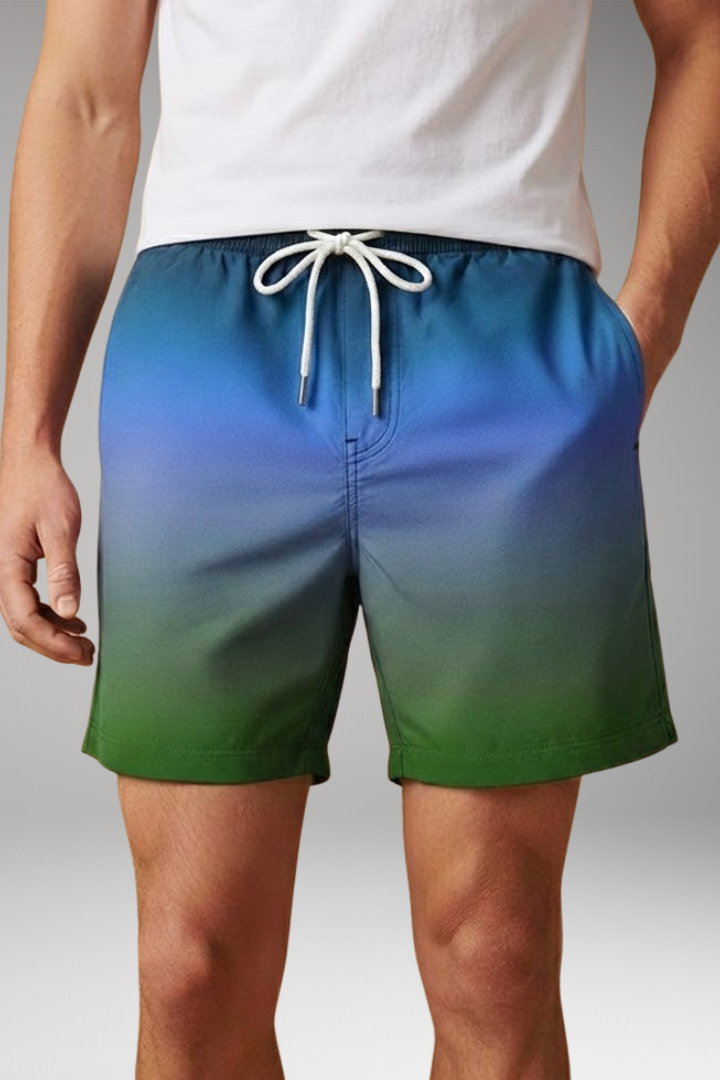 Men's Casual Shorts with Drawstring Waistband and Ombré Gradient
