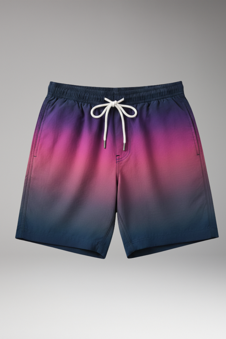 Men's Casual Shorts with Drawstring Waistband and Ombré Gradient
