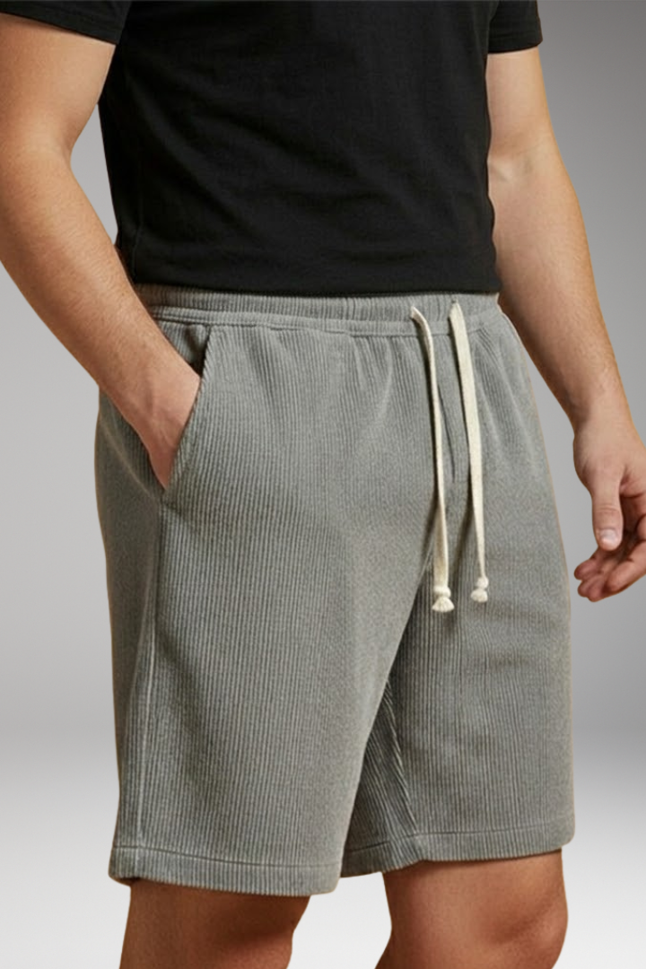 Men's Casual Shorts with Drawstring Waistband and Striped Texture