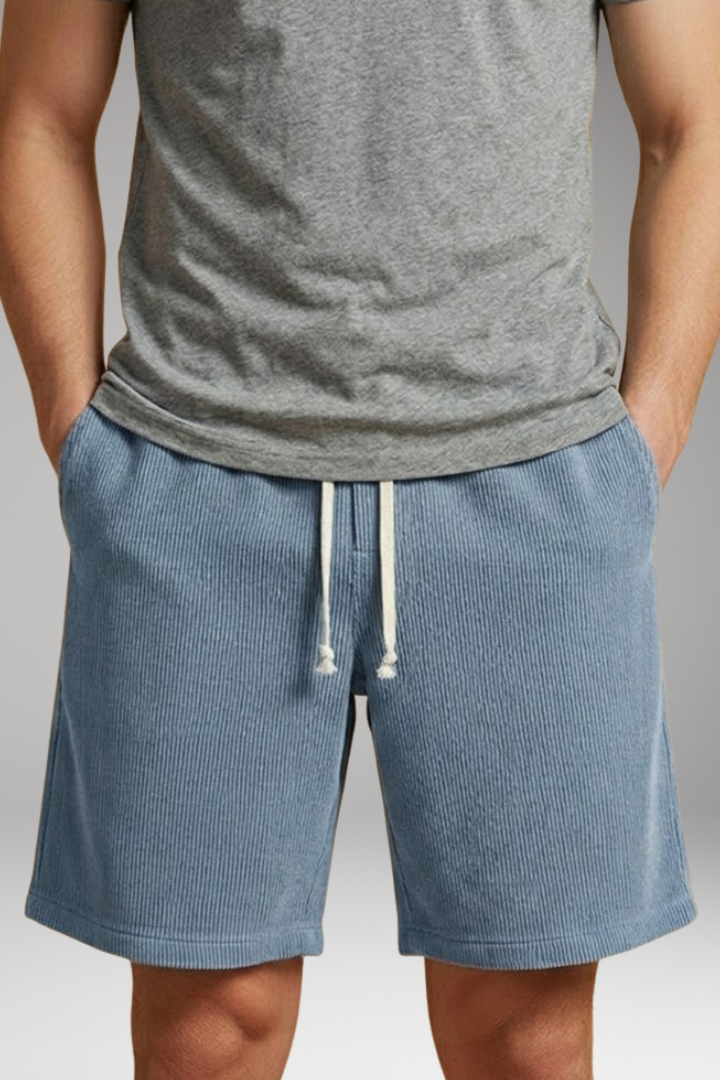 Men's Casual Shorts with Drawstring Waistband and Striped Texture