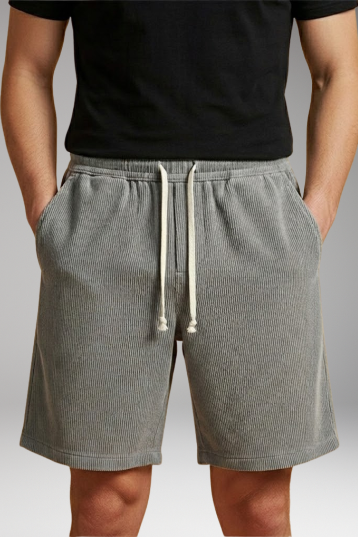 Men's Casual Shorts with Drawstring Waistband and Striped Texture
