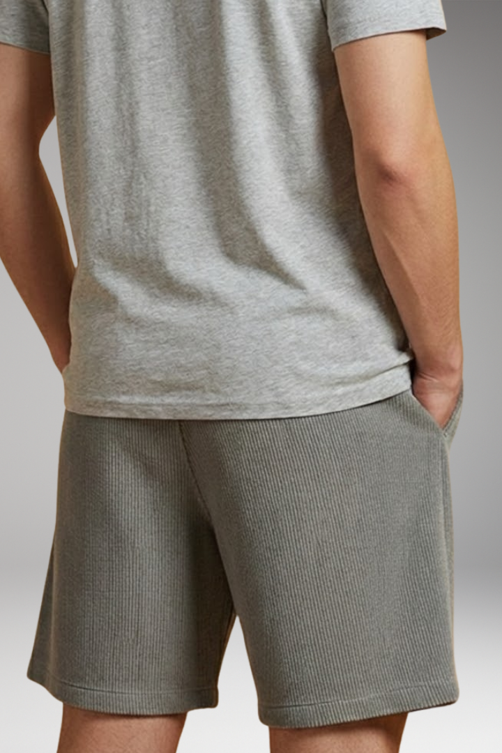 Men's Casual Shorts with Drawstring Waistband and Striped Texture