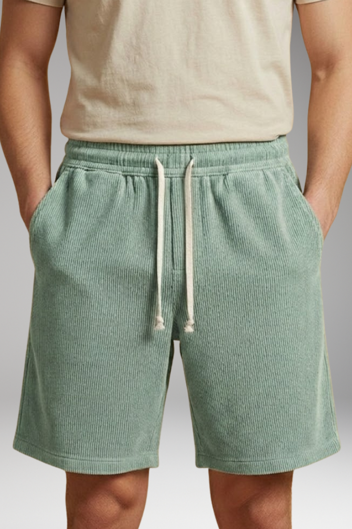 Men's Casual Shorts with Drawstring Waistband and Striped Texture