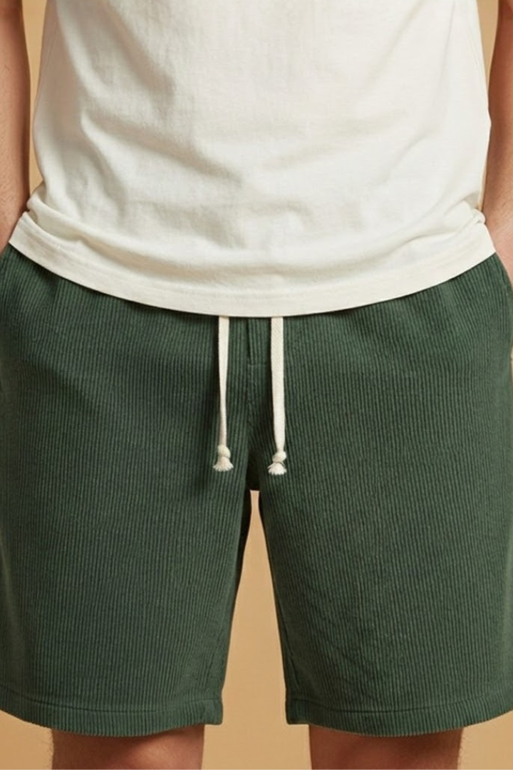 Men's Casual Shorts with Drawstring Waistband and Striped Texture