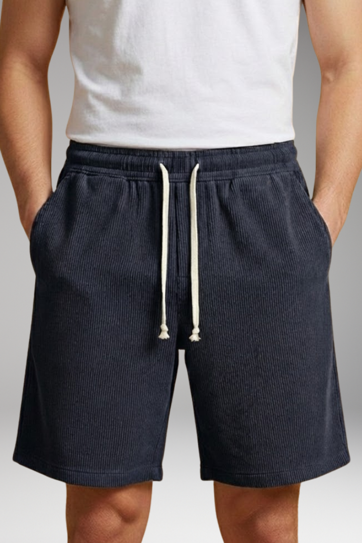 Men's Casual Shorts with Drawstring Waistband and Striped Texture